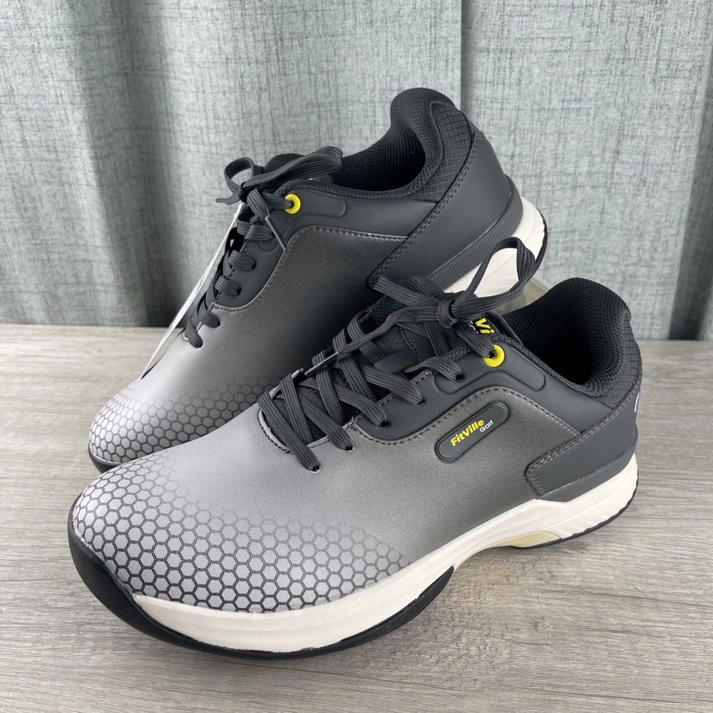 FitVille Men's Professional Golf Shoes Spiked Grey & White 8.5 Extra Wide NWT
